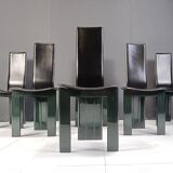 Set of 6 Italian leather and green lacquer dining chairs, 1980s