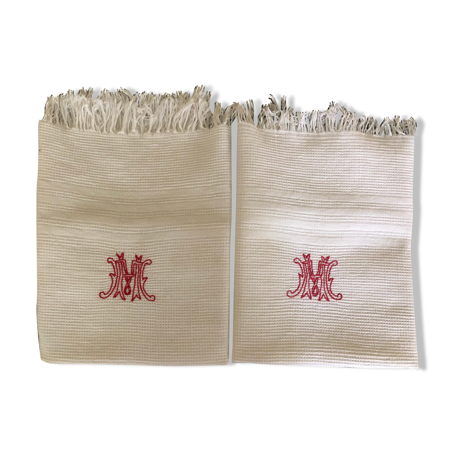 Paire de serviettes nid d'abeille, monogramme M