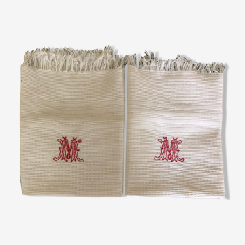 Pair of honeycomb towels, monogram M