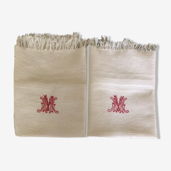 Paire de serviettes nid d'abeille, monogramme M