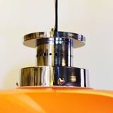 hanging lamp in glass and orange plaastic