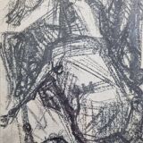 Preparatory study, charcoal sketch by Maurice de Bus – Gilded frame, 32 x 42 cm
