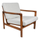 Fauteuil bouclé original, vintage, restauré, blanc, teck