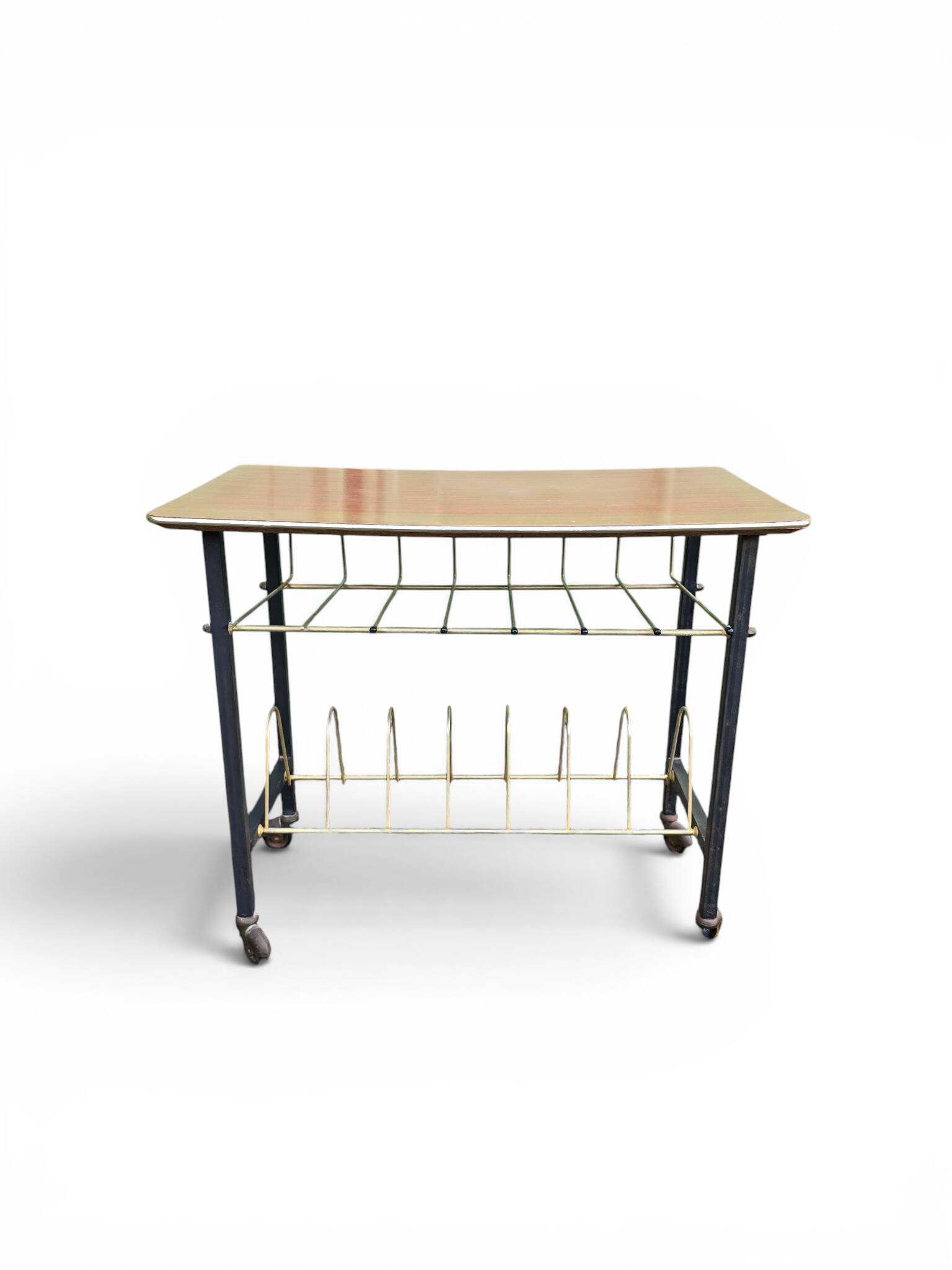 Vintage 1950s magazine table in metal and formica.