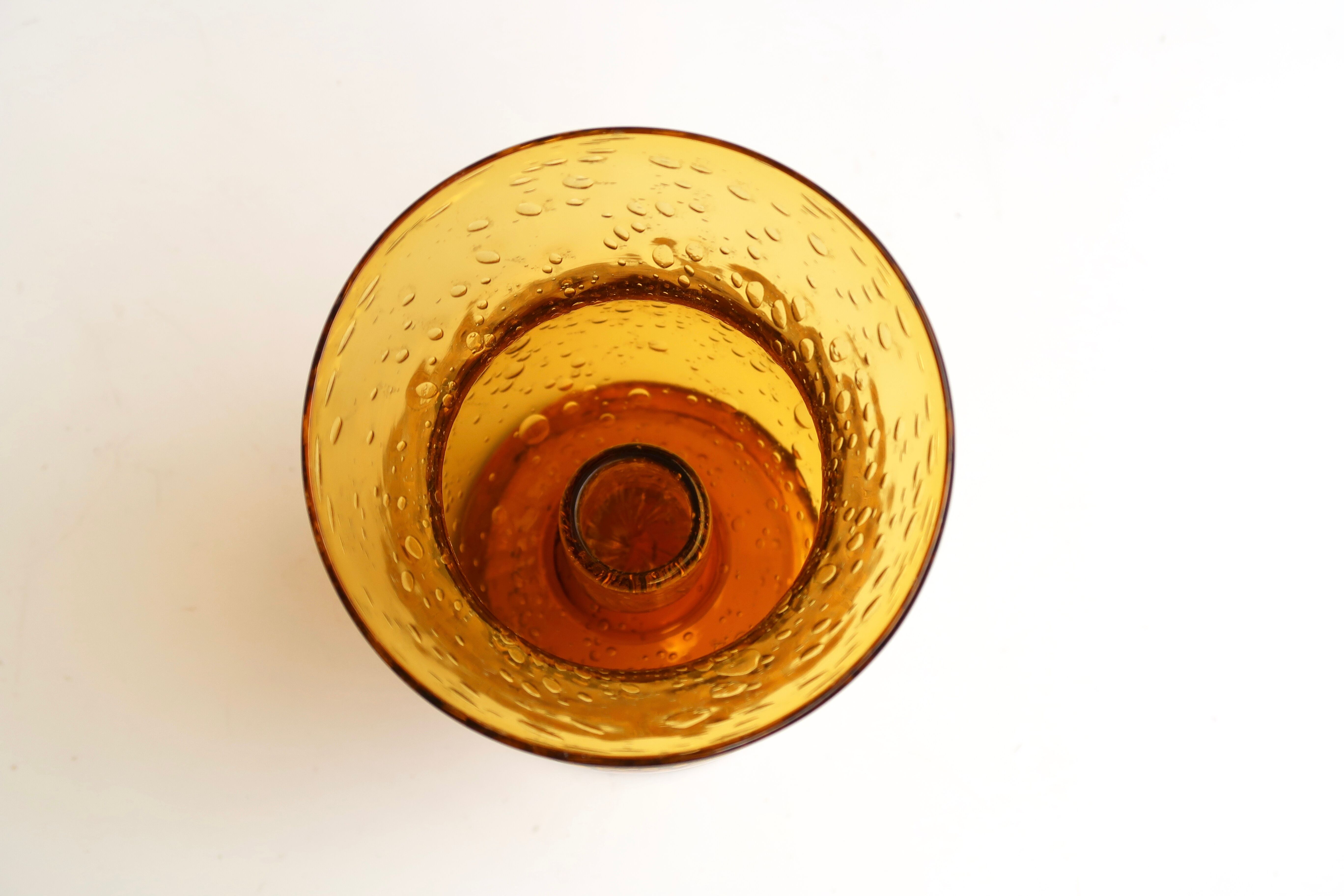 Organic amber bubble glass candle holder, 70s