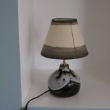 Table lamp in enamelled stoneware and handmade lampshade