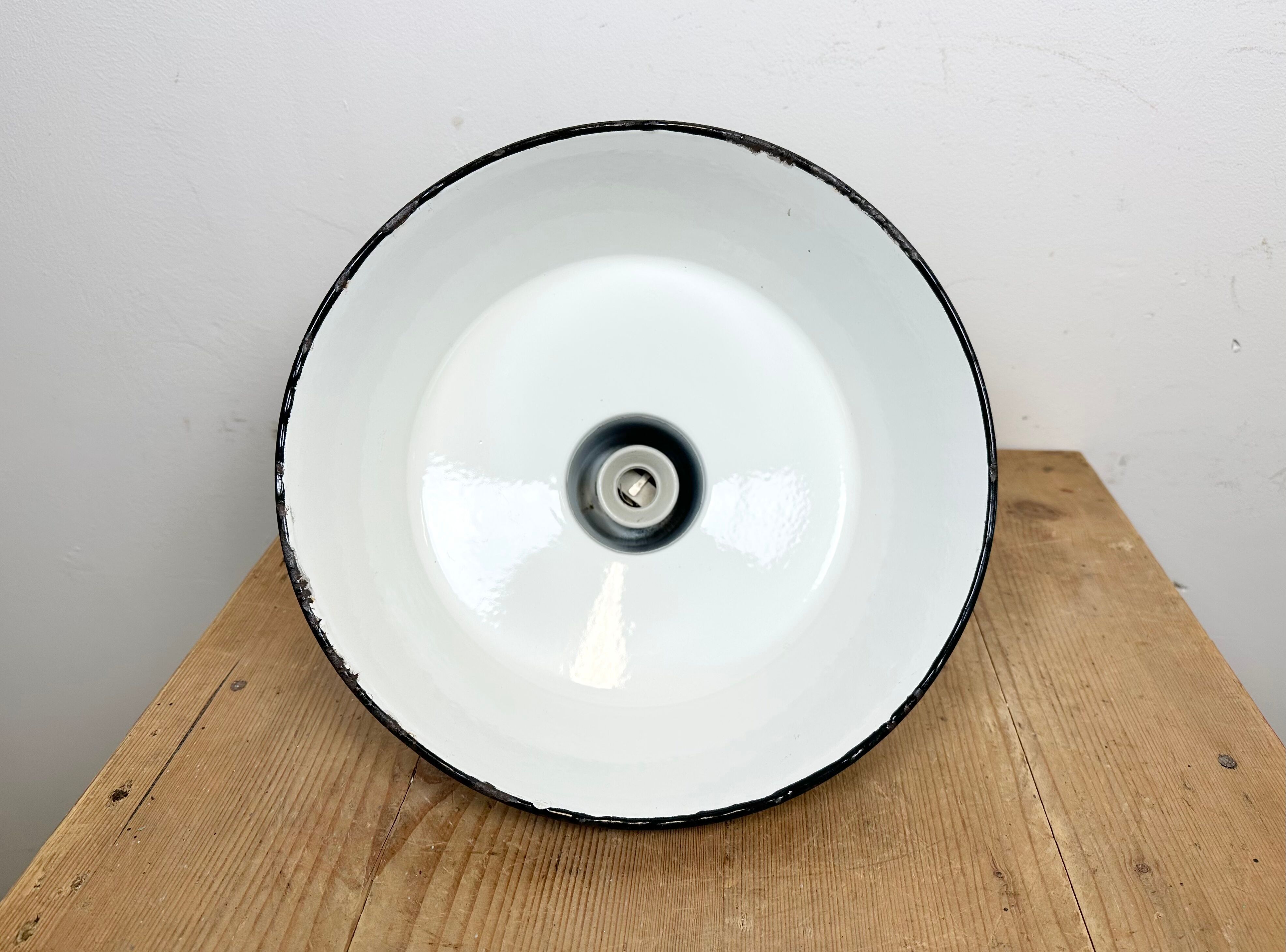 Industrial Blue Enamel Factory Lamp with Cast Iron Top, 1960s