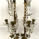 Pair of candlesticks with tassels and flowers in white porcelain