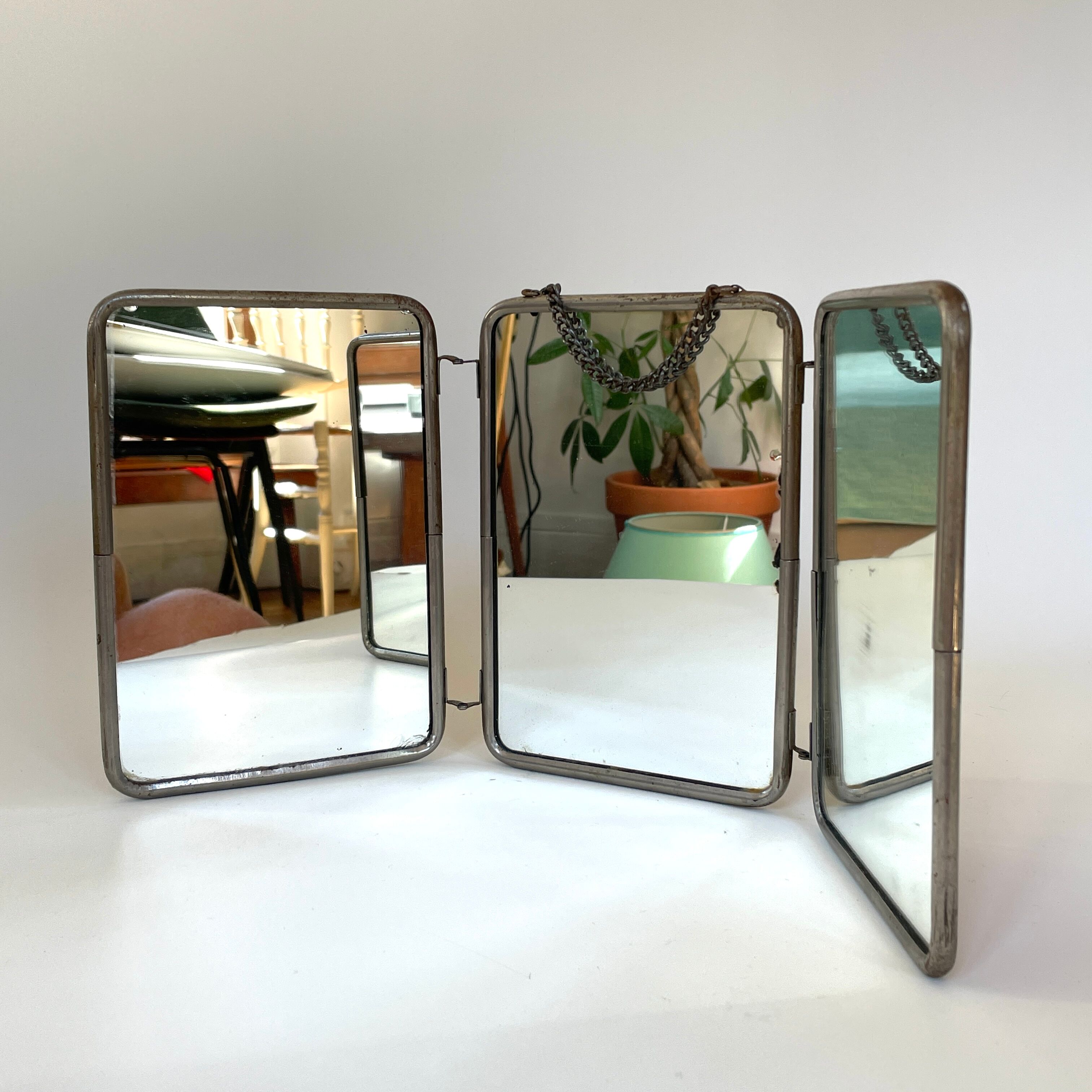 Miroir tryptique barbier vintage 1960