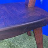 Pair of brutalist T-shaped chairs, solid Aranjou elm, design Olavi Hanninen, 1970