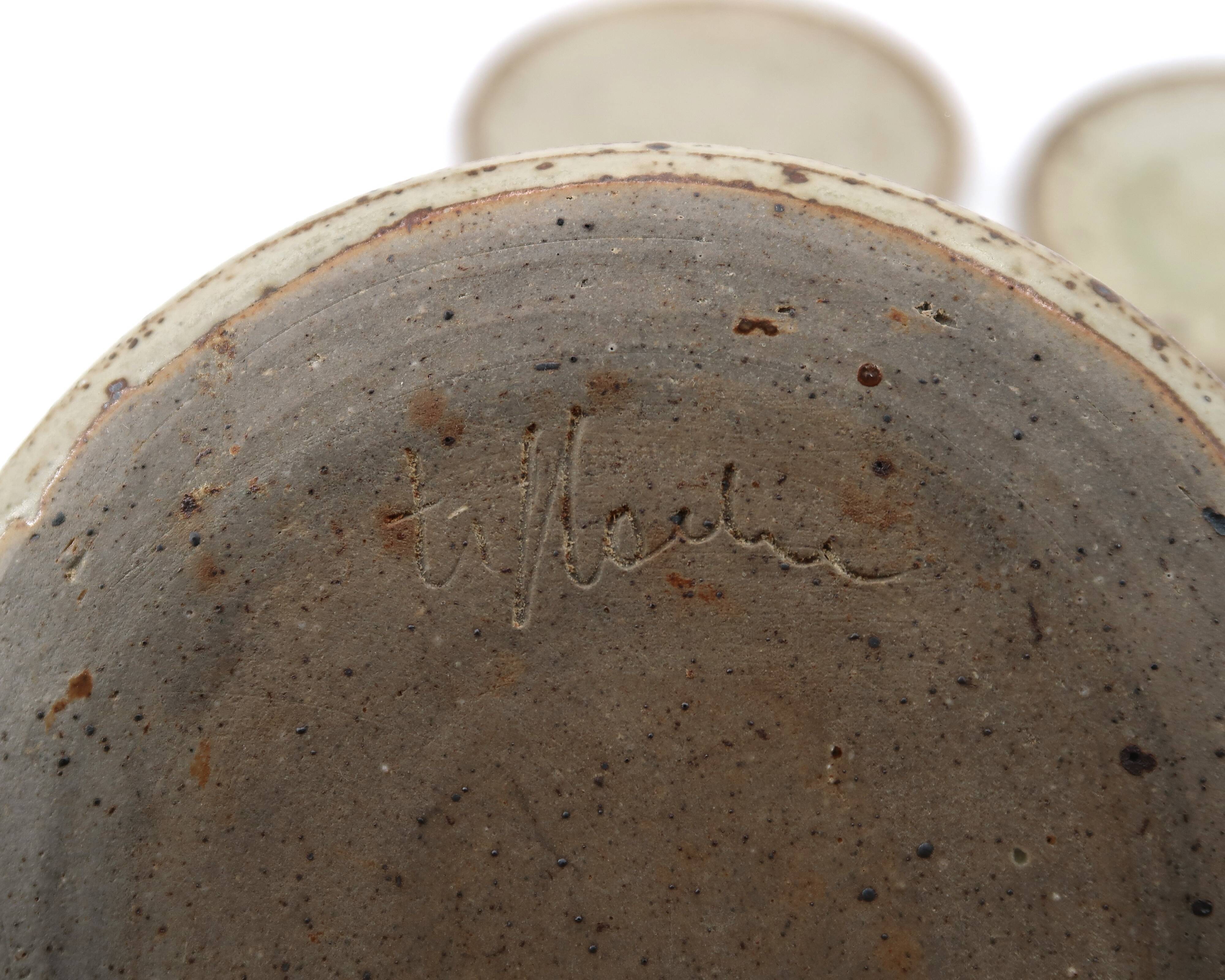 Dessert plates in pyrite stoneware by Gustave Tiffoche, ceramic from the 1970s.