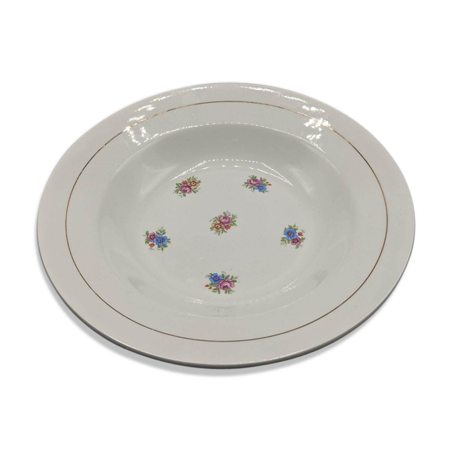 12 hollow porcelain plates, floral decoration and golden ledé - ∅: 23cm