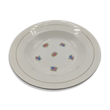 12 hollow porcelain plates, floral decoration and golden ledé - ∅: 23cm