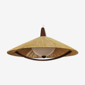 Raffia and teak pendant lamp by Temde