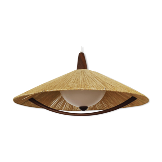 Raffia and teak pendant lamp by Temde