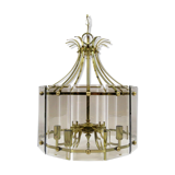 Lustre en laiton et verre fumé, années 1970