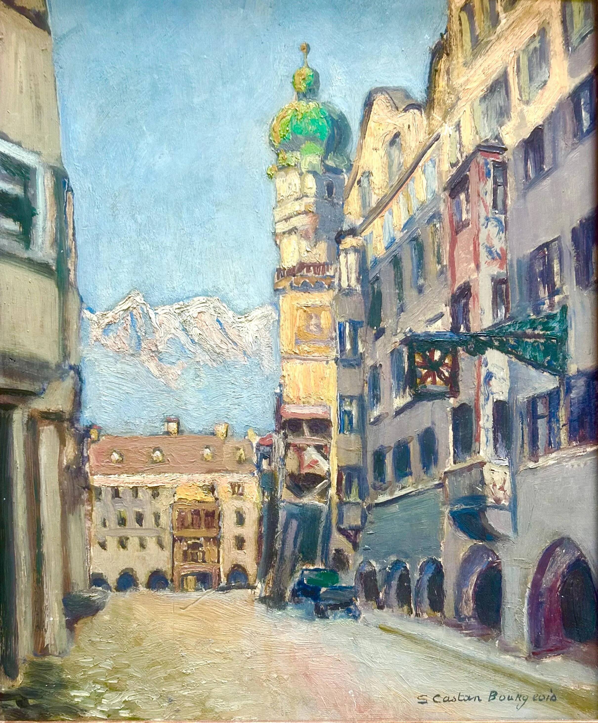 Vintage Impressionist Cityscape Oil Painting