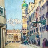 Vintage Impressionist Cityscape Oil Painting