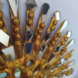 Golden wooden sun mirror 30cm