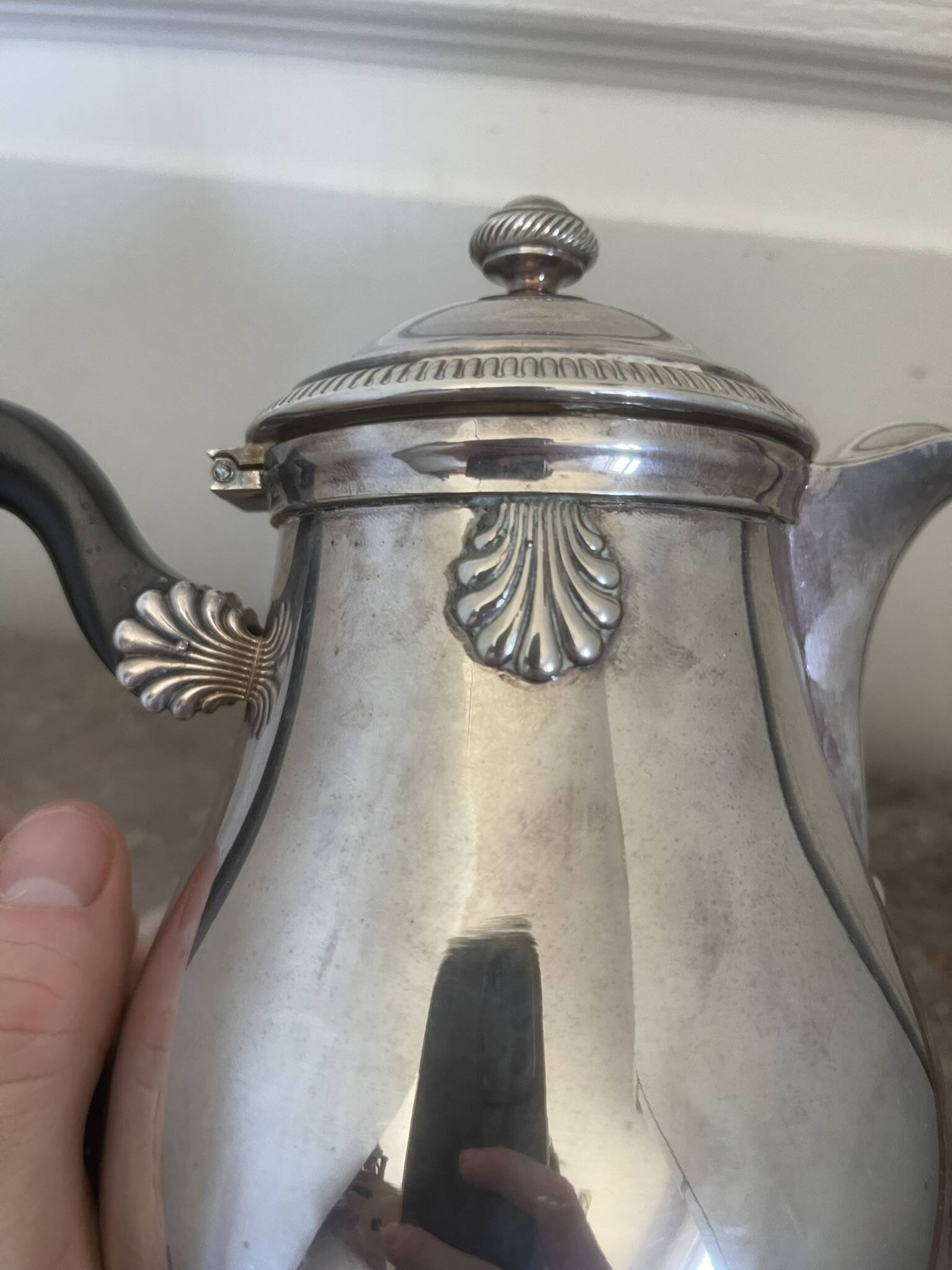 Ancien théière cafetière métal argenté boulenger coquillage coque