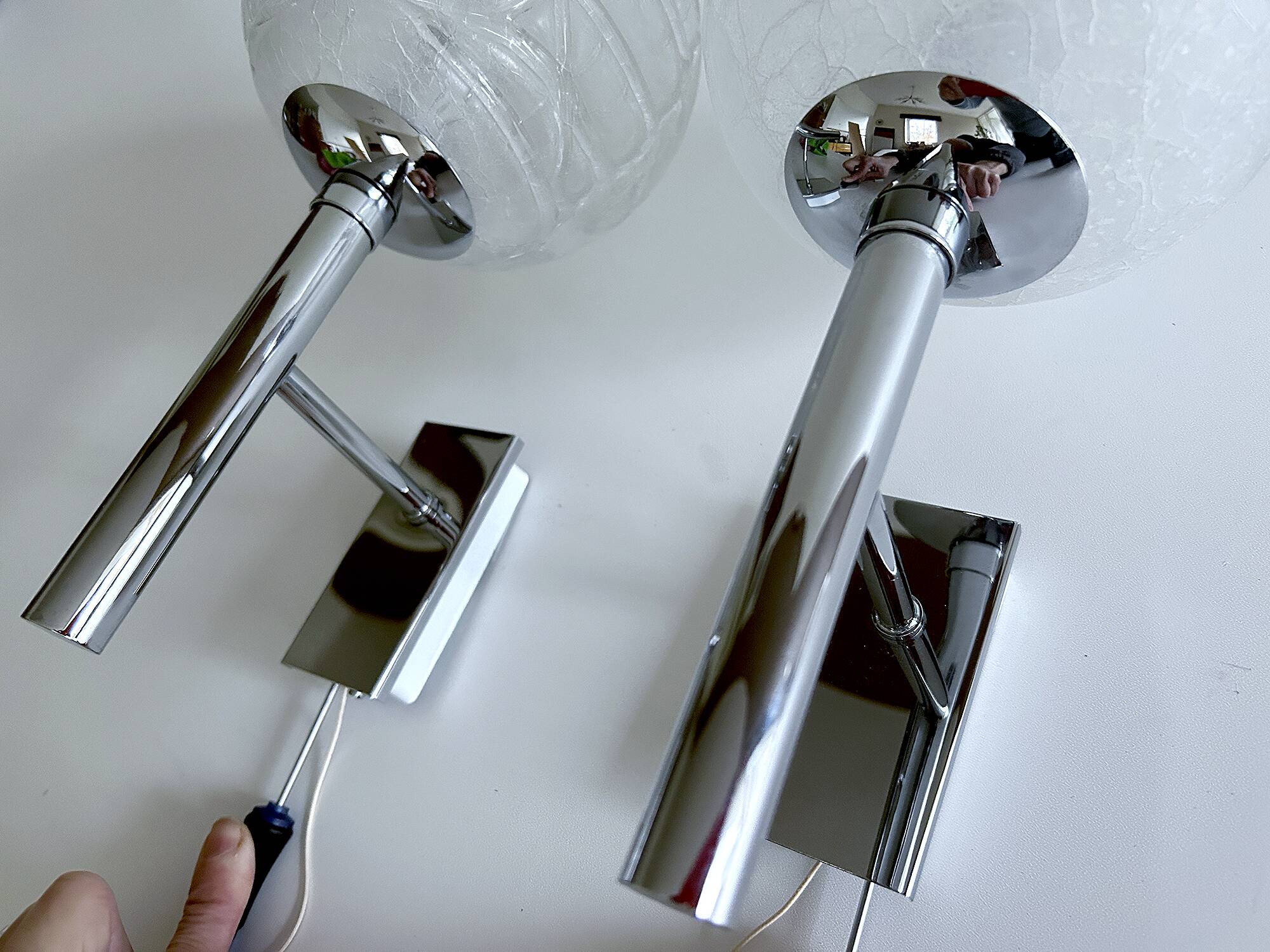 Pair Vintage Brutalist Bubble Glass Sconces