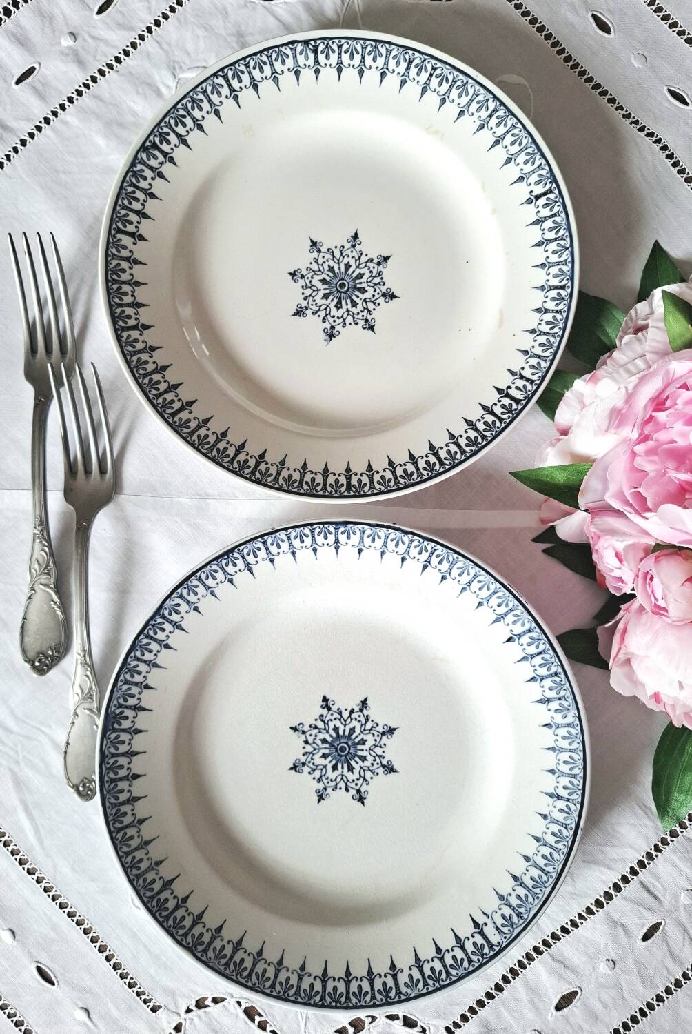 Mismatched antique ironstone dinner plates
