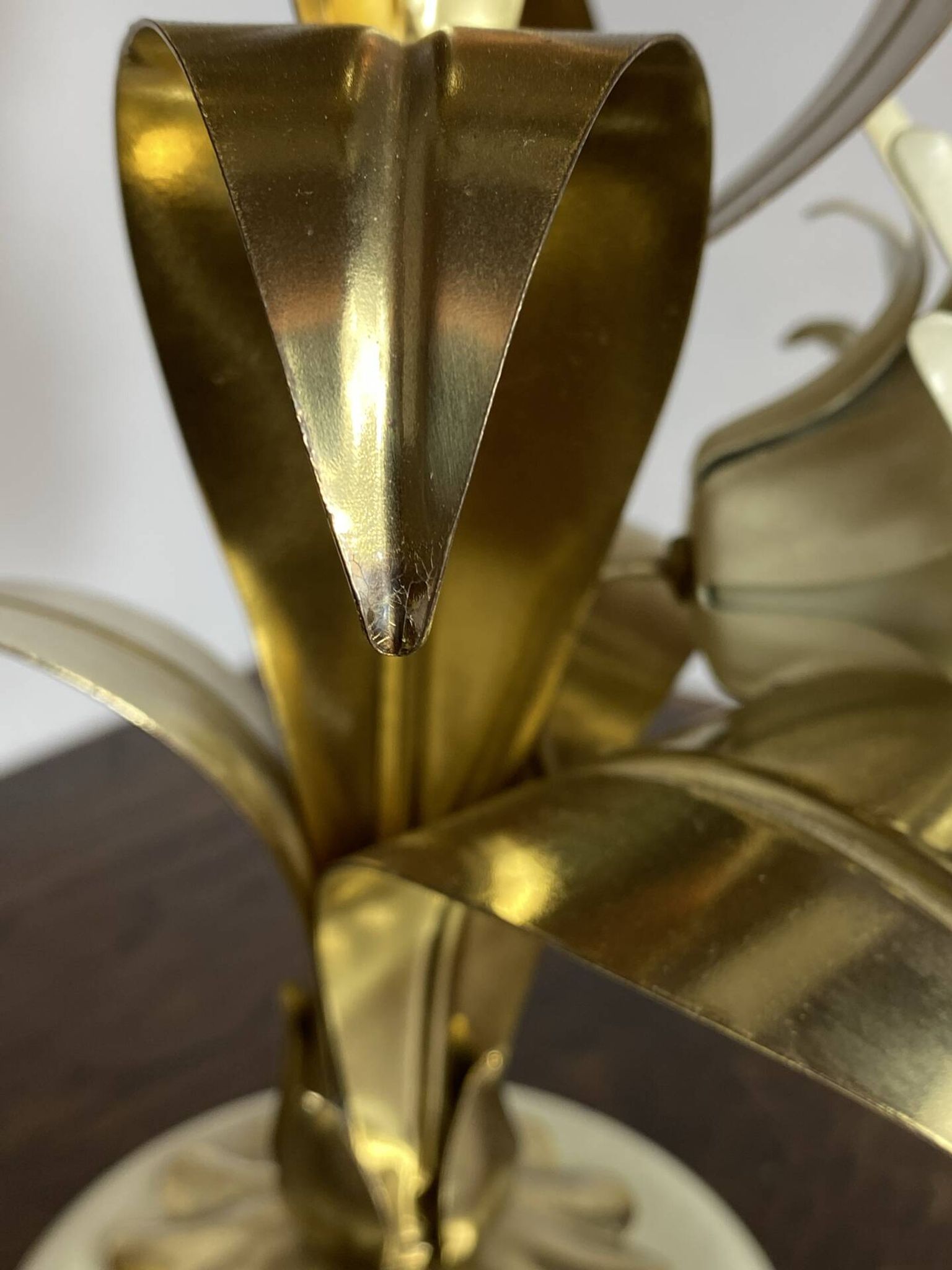Brass lamp, metal and mother-of-pearl