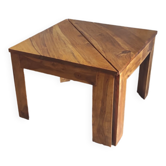 Set of 2 triangular side tables in solid wood (Teak)