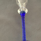 Blue glass candle holder with twisted stem. Candlestick candle