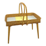 Rattan vintage tray on legs with yellow formica, fruit basket