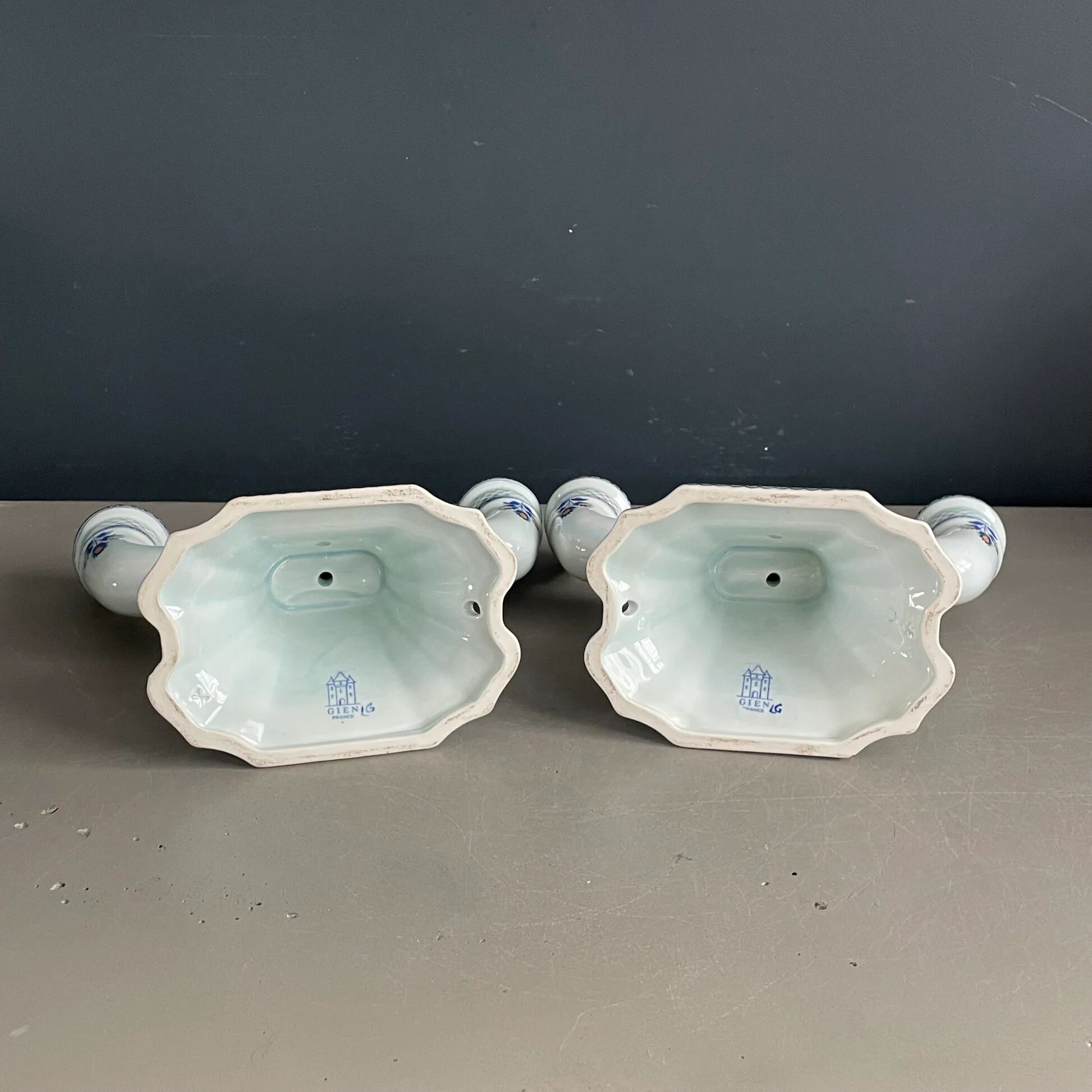 Pair of Gien earthenware candlesticks - lamp bases - Ref 1170