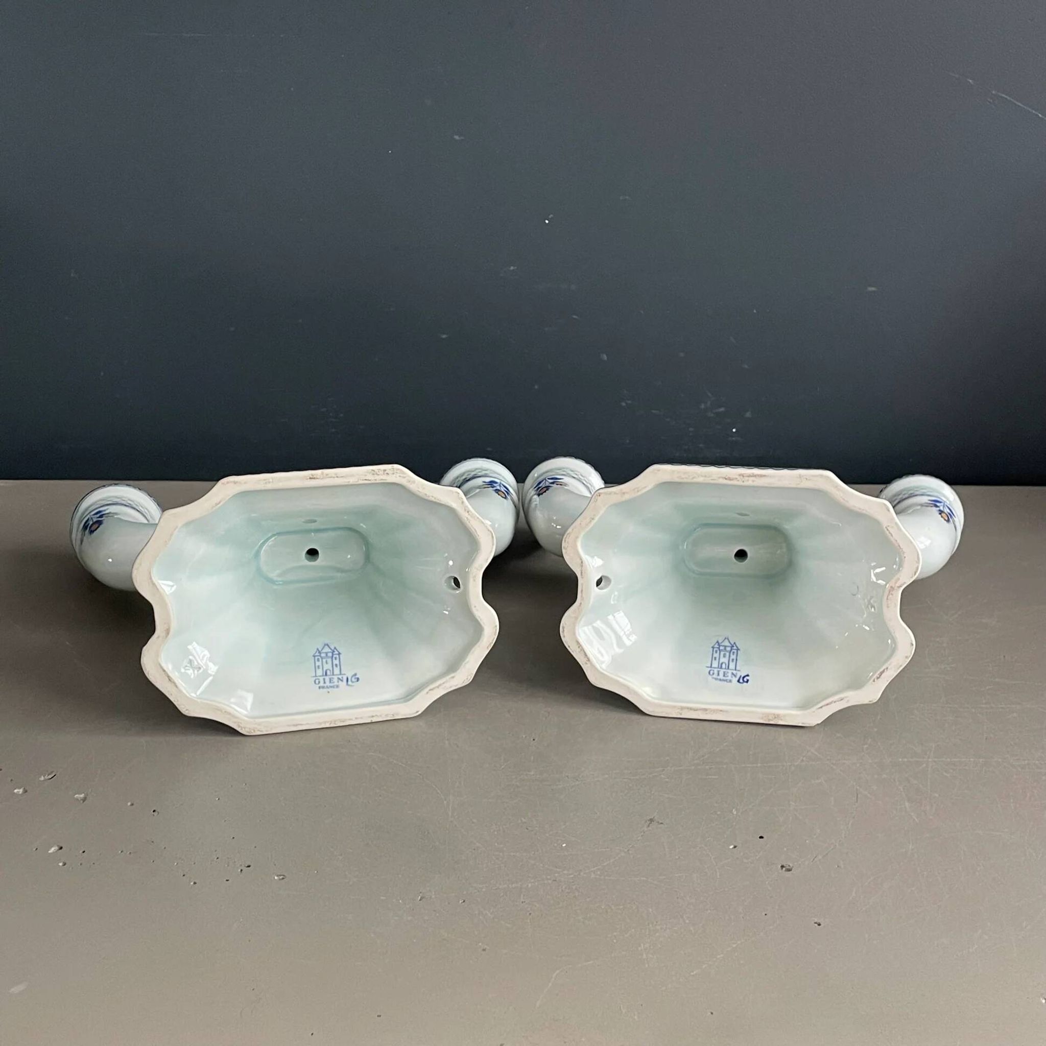Pair of Gien earthenware candlesticks - lamp bases - Ref 1170