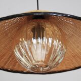 Suspension rotin/osier & verre ancien