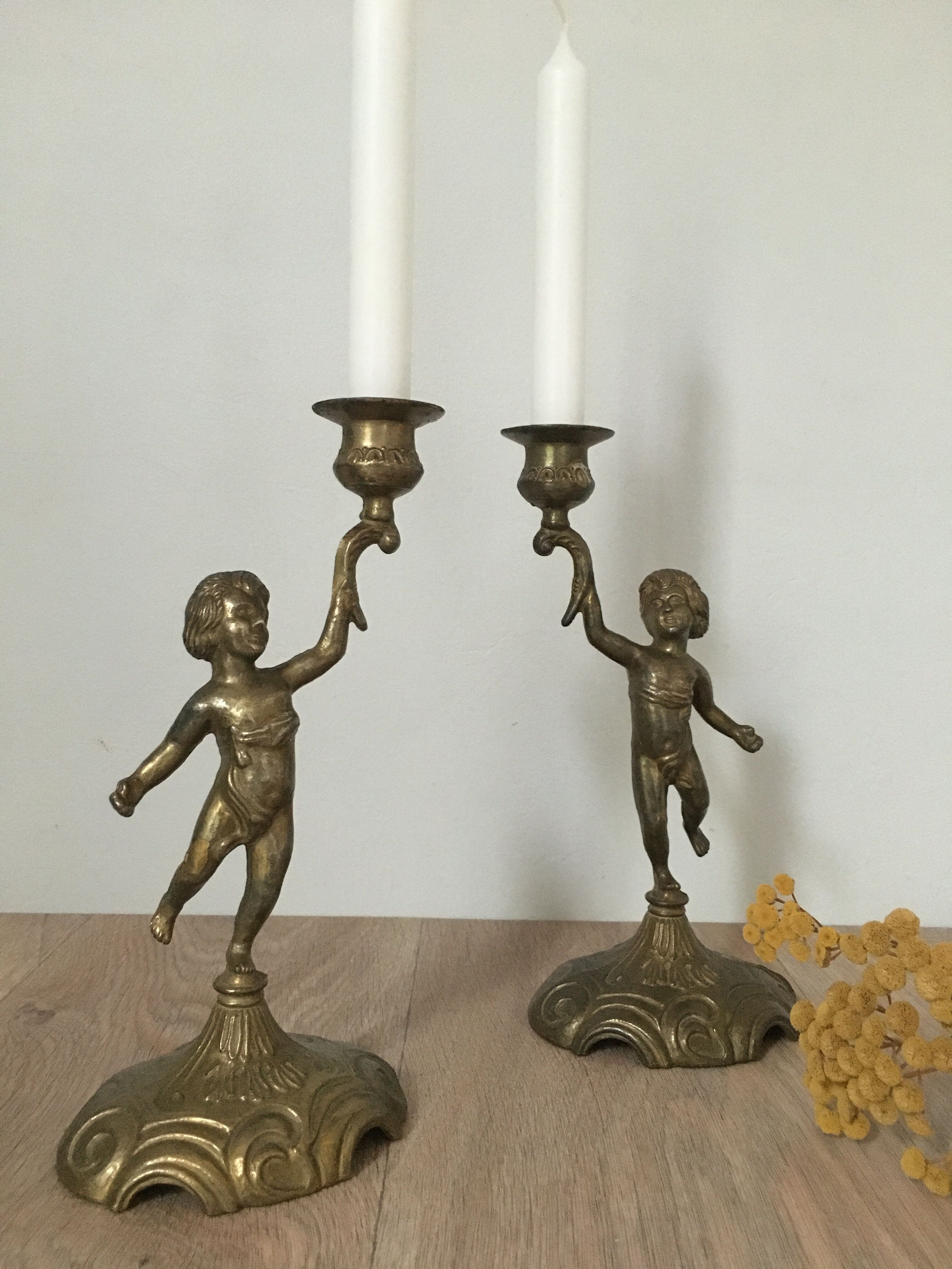 Pair of brass candle holders
