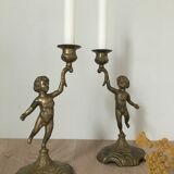 Pair of brass candle holders