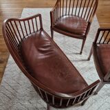 Small Art Deco bench and armchairs in beech, 1930s