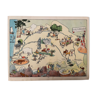 Old illustrated map of Gascony Béarn Pays-Basque - JP Pinchon