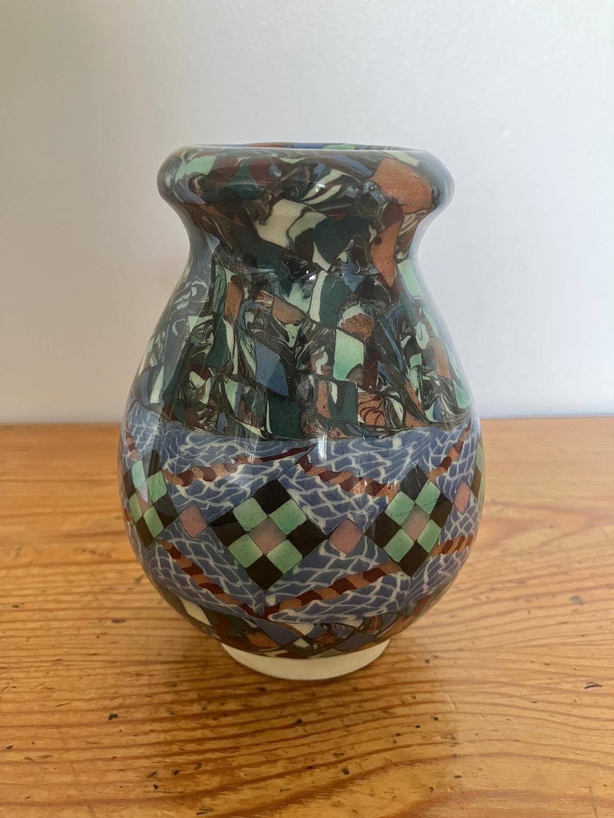 Geometric vase by Jean Gerbino, Vallauris ceramic from the 1950s.