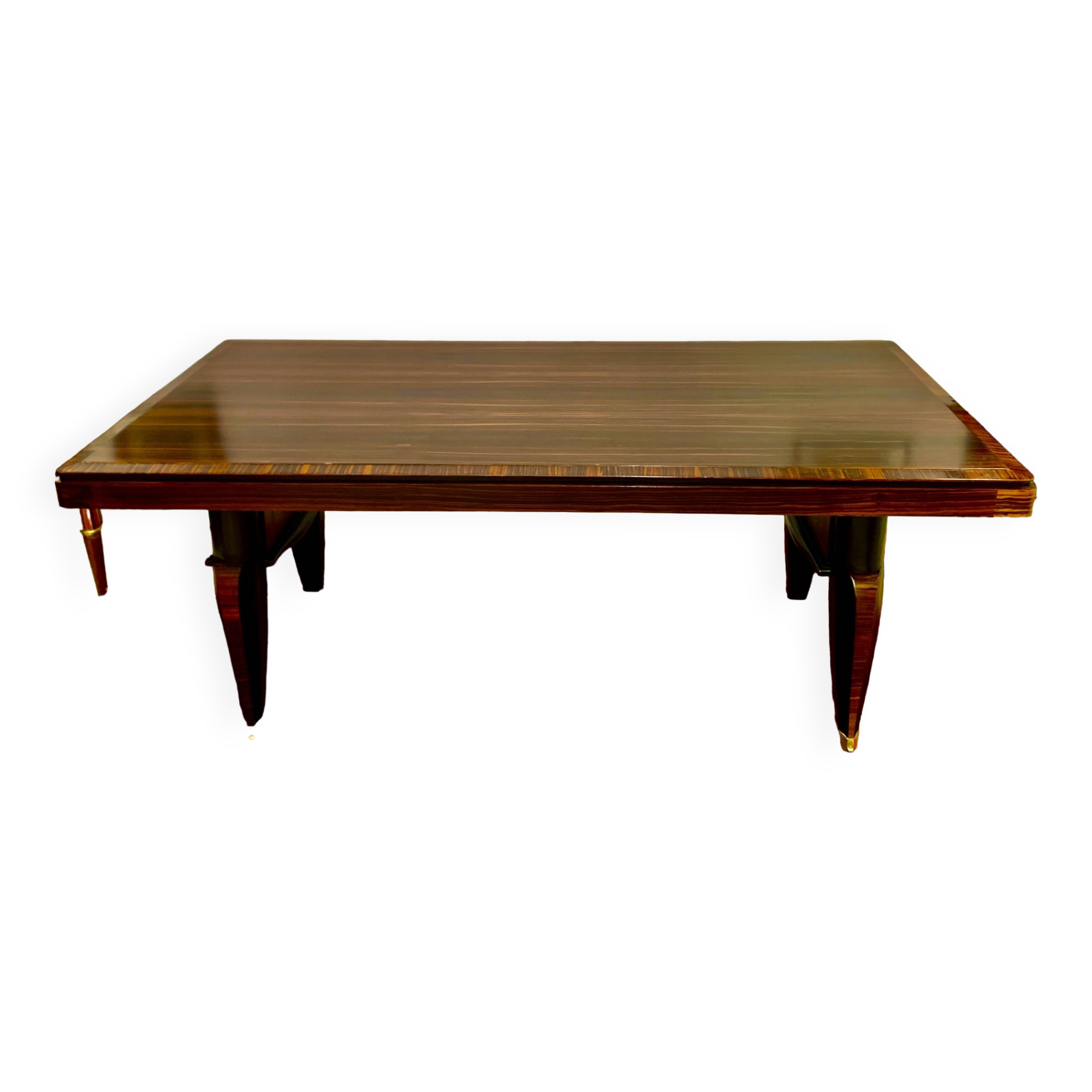 1930 Art Deco dining table in Macassar Ebony and RIO Rosewood, with extensions,