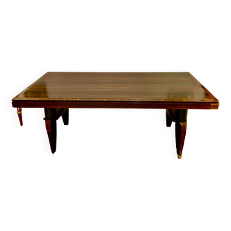 1930 Art Deco dining room table in Macassar Ebony and RIO Rosewood, with extensions,