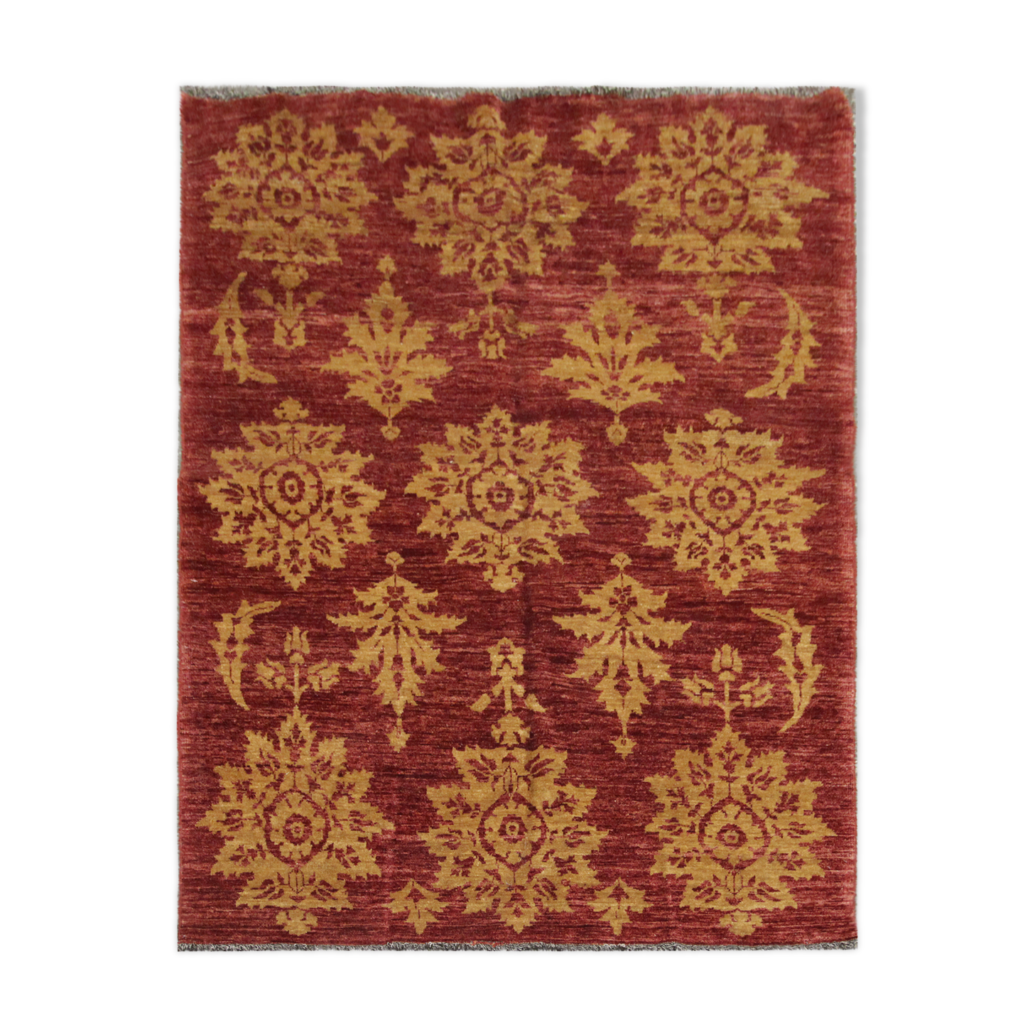 Modern deep red wool rug, classic handwoven carpet- 143x205cm