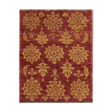Modern deep red wool rug, classic handwoven carpet- 143x205cm