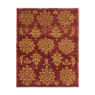 Modern deep red wool rug, classic handwoven carpet- 143x205cm