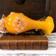 Vase orange Murano fait main avec détails floraux en verre transparent