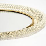 Pair of Mid Century wall mirrors with brass rim and white metal frames