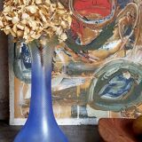 Vase en verre soufflé effet givré bleu et vert vintage