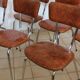6 brown skai and chrome steel chairs