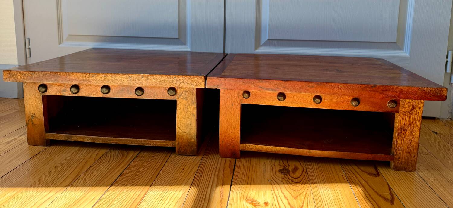Pair of solid wood coffee tables – rustic / wabi-sabi style (1950-198)