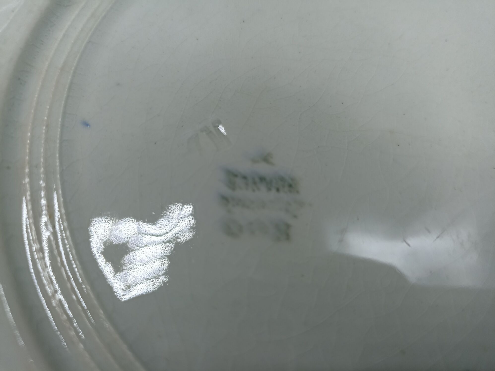 Mismatched set of old plates + dish - Green