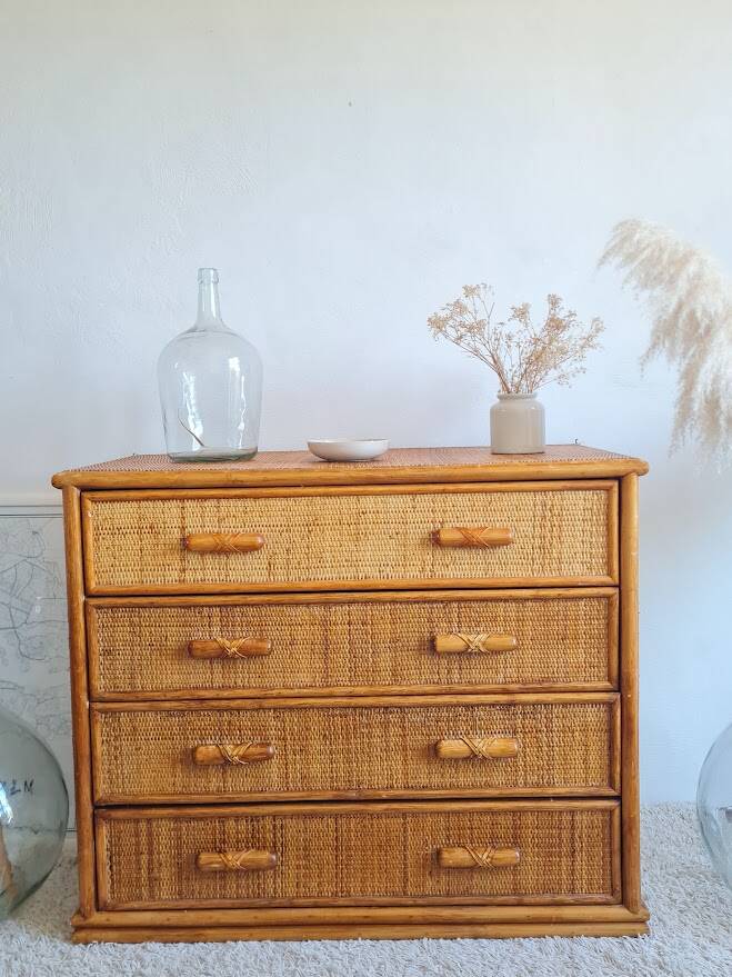 Commode en rotin, circa 1970